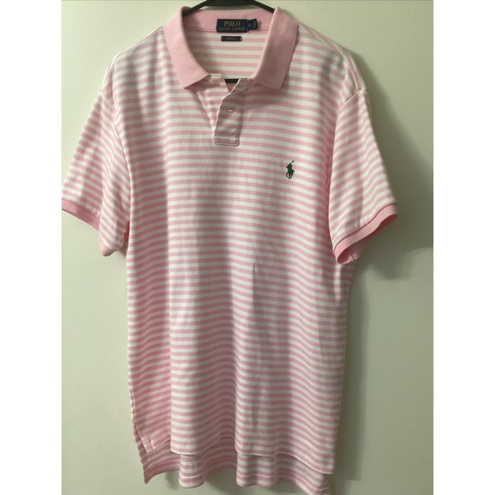 Polo Ralph Lauren Polo Shirt Men XL White Pink Striped Custom Fit